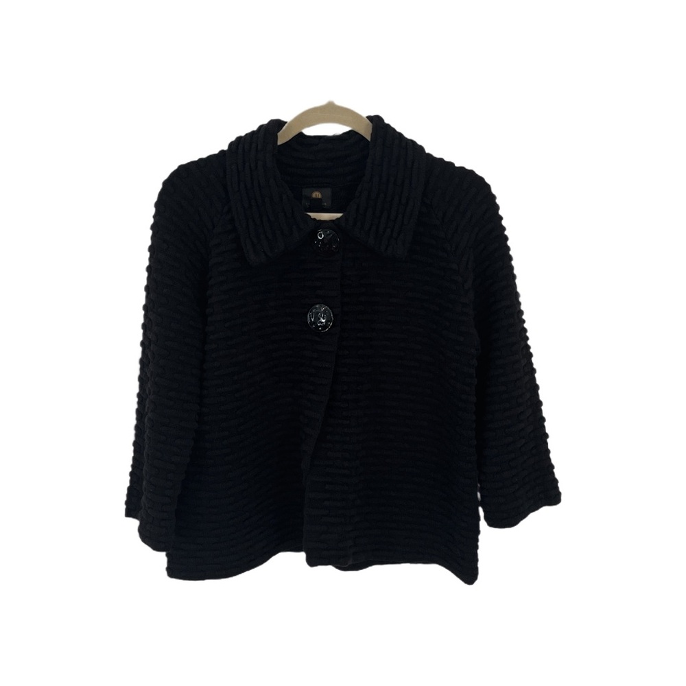 JM Collection Black Cardigan Sweater with Textured Fabric and Cozy Collar